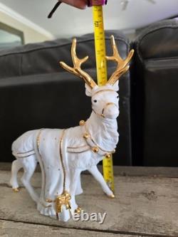 Centerpiece Traditions Porcelain Santa With Sleigh & Reindeer in Original Box