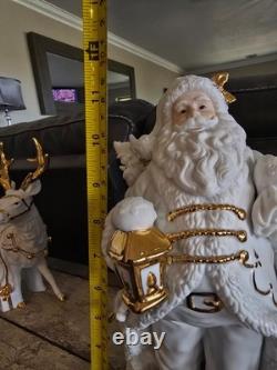 Centerpiece Traditions Porcelain Santa With Sleigh & Reindeer in Original Box