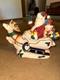 Ceramic 3d Glossy Christmas Santa Sleigh Reindeer Figurine Multicolor
