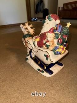 Ceramic 3D Glossy Christmas Santa Sleigh Reindeer Figurine Multicolor