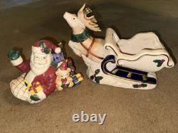 Ceramic 3D Glossy Christmas Santa Sleigh Reindeer Figurine Multicolor