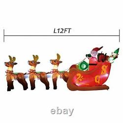 Christmas 12 Ft Inflatable Santa Reindeer Sled Outdoor Decoration LED Lighted