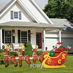 Christmas 12 Ft Inflatable Santa Reindeer Sled Outdoor Decoration LED Lighted