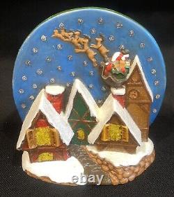 Christmas 1970's Ceramic Mold Lighted Alpine Village Santa Sleigh Reindeers