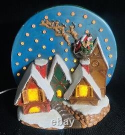 Christmas 1970's Ceramic Mold Lighted Alpine Village Santa Sleigh Reindeers