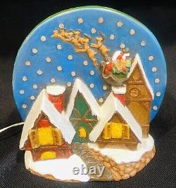 Christmas 1970's Ceramic Mold Lighted Alpine Village Santa Sleigh Reindeers