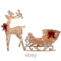 Christmas 48 in. Reindeer and Santas Sleigh with LED Lights Holiday Set