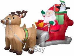 Christmas Air Blown Inflatable 5 Ft. Santa With Sleigh & Reindeer Scene Yard Decor