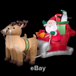 Christmas Air Blown Inflatable 5 Ft. Santa With Sleigh & Reindeer Scene Yard Decor