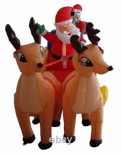 Christmas Air Blown Inflatable Reindeer Santa Claus Penguin on Sleigh Decoration