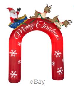 Christmas Airblown Inflatable Santa in Sleigh Archway Flying Reindeer 9' tall