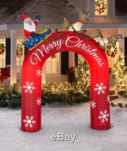 Christmas Airblown Inflatable Santa in Sleigh Archway Flying Reindeer 9' tall