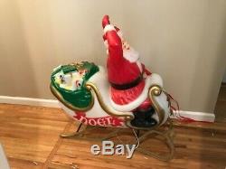Christmas Blow Mold Santa Claus Sleigh and Two Reindeer