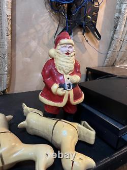 Christmas Blow Mold Santa Sleigh Reindeers 1960s or 1950s