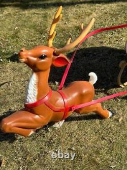 Christmas Blow Mold Santa Sleigh Toys Reindeer Vintage General Foam