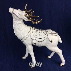 Christmas Decor Santa 10.5 in Sleigh 14 in 2 Reindeer 8 in Ivory Gold Trim