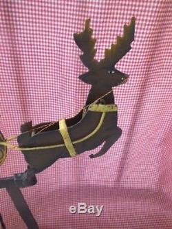 Christmas Decoration Antique Santa in Sleigh with Reindeer Balance Toy Iron Rare