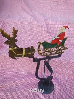 Christmas Decoration Antique Santa in Sleigh with Reindeer Balance Toy Iron Rare