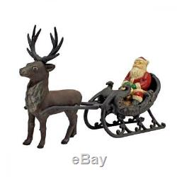 Christmas Decorations Santa Claus on Sleigh with Reindeer Die Cast Iron