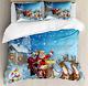 Christmas Duvet Cover Set, Santa In Sleigh Reindeer And Snowy North Pole Tale Fa