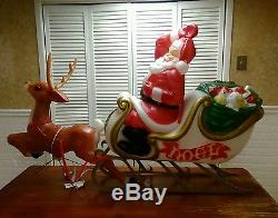 Christmas Empire Santa And Sleigh & 1 Reindeer Blow Mold -App. 38 Ht. X57 Long
