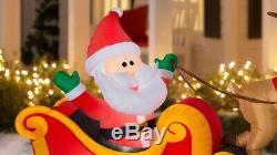 Christmas Gemmy 10.5 ft Wide Santa's Flying Reindeer Sleigh Airblown Inflatable