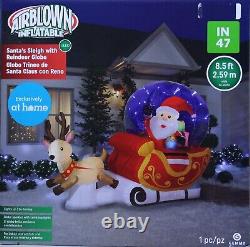Christmas Gemmy 8.5 ft Santa's Sleigh w Reindeer Globe Airblown Inflatable NIB