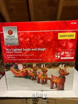 Christmas Home Accents -NIB- 16 ft Wide Santa in Sleigh withReindeer Inflatable