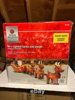 Christmas Home Accents -NIB- 16 ft Wide Santa in Sleigh withReindeer Inflatable