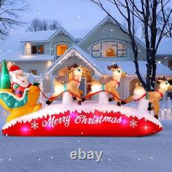 Christmas Inflatable 10 ft Santa Sleigh with Reindeer and Colorful LEDs Outdo