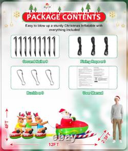 Christmas Inflatable 12FT Santa Sleigh with Reindeers Outdoor Yard Decor LED Lig