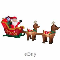 Christmas Inflatable 12.5' Wide Santa & Sleigh with Reindeer Scene Xmas Decor
