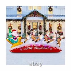 Christmas Inflatable Decoration- LED light Santa on Sleigh with Three Reindeer