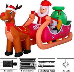 Christmas Inflatable Santa Claus 8FT Santa Sleigh Reindeer LED Light Decoration