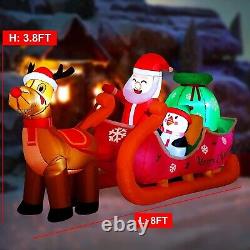 Christmas Inflatable Santa Claus 8FT Santa Sleigh Reindeer LED Light Decoration