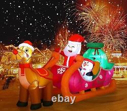 Christmas Inflatable Santa Claus 8FT Santa Sleigh Reindeer LED Light Decoration