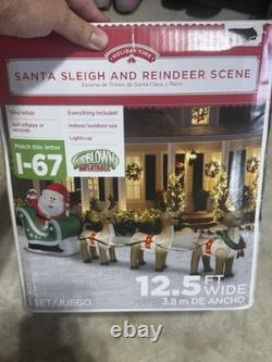 Christmas Inflatable Santa Claus Reindeer Sleigh Blowup Yard Decoration 12.5ft