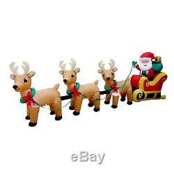 Christmas Inflatable Santa Claus on Sleigh Three Reindeer Outdoor Decoration