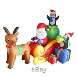 Christmas Inflatable Santa On Sleigh 6 Foot Long With Reindeer And Penguins Yard