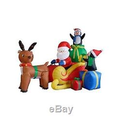 Christmas Inflatable Santa On Sleigh 6 Foot Long With Reindeer And Penguins Yard