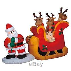 Christmas Inflatable Santa Pulling Reindeer In Sleigh Airblown Outdoor