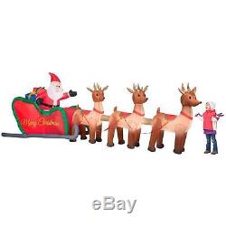 Christmas Inflatable Santa Reindeer Sleigh Outdoor Garden Yard Decor HUGE 16Feet