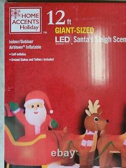 Christmas Inflatable Santa Sleigh 12 ft Pre-Lit LED 3 Reindeer Yard Decoration