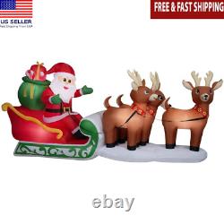 Christmas Inflatable Santa Sleigh Reindeer Yard Decor LED Lights 138in Airblown