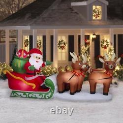 Christmas Inflatable Santa Sleigh Reindeer Yard Decor LED Lights 138in Airblown
