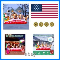 Christmas Inflatables 10 FT Long Santa Sleigh and Reindeer Decor Built-in C