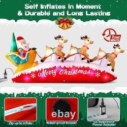 Christmas Inflatables 10 FT Long Santa Sleigh and Reindeer Decor Built-in C