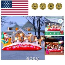 Christmas Inflatables 10 FT Long Santa Sleigh with Reindeer Outdoor Decoratio