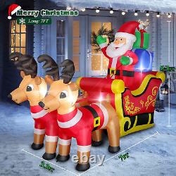 Christmas Inflatables Santa Claus on Sleigh with 2 Reindeers Outdoor Yard Decora