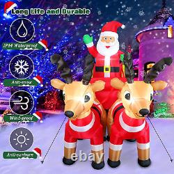 Christmas Inflatables Santa Claus on Sleigh with 2 Reindeers Outdoor Yard Decora